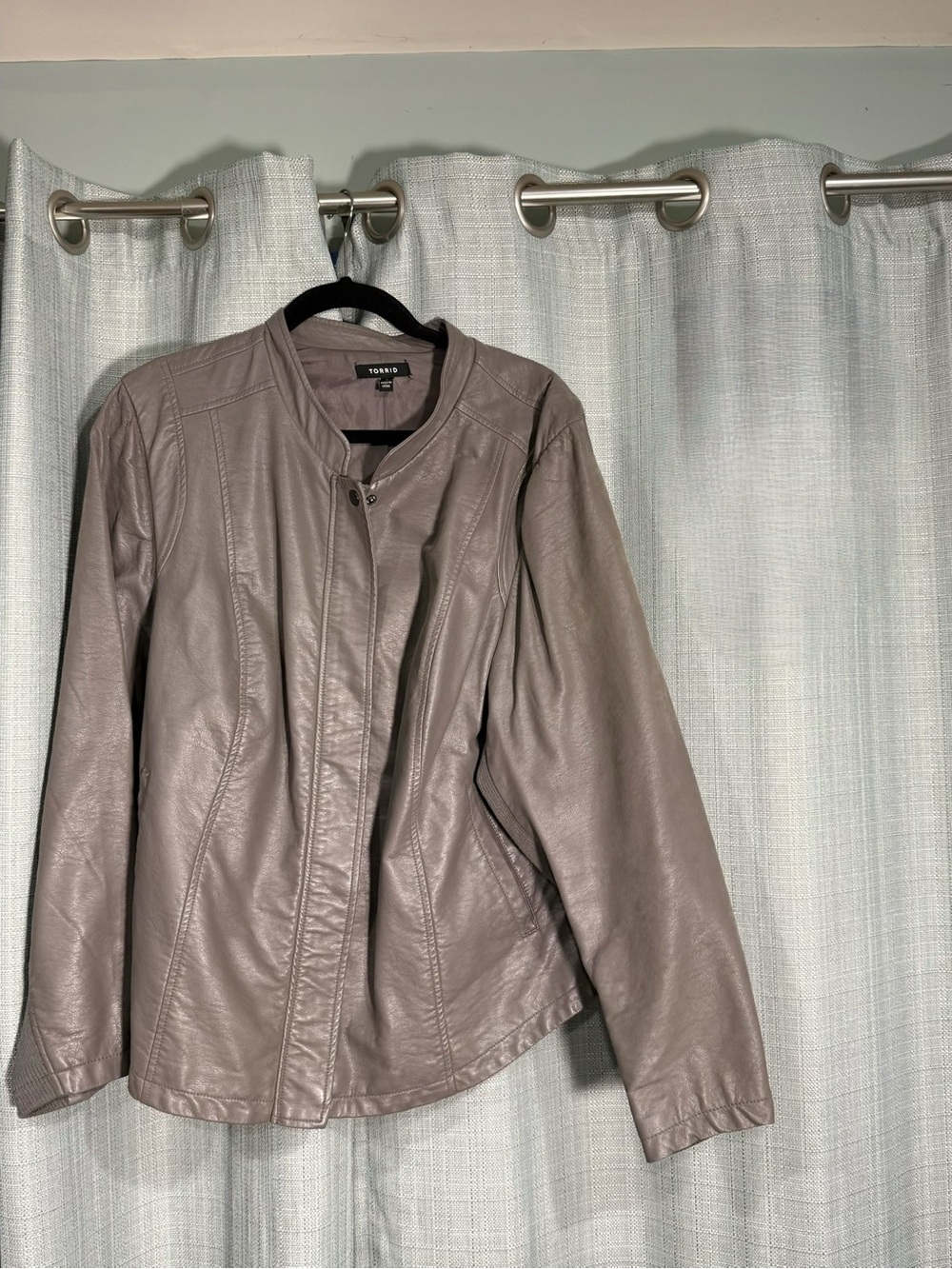 torrid Taupe Faux Leather Jacket - Sleek Collar Snap Front